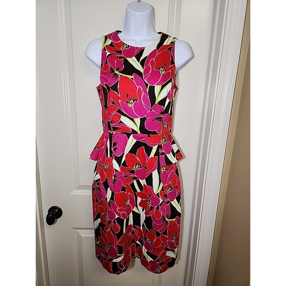 Kate Spade Rio Snap Dragon Peplum Floral Print Dress Size 4 NWOT Cocktail Pink‎ - Picture 4 of 12